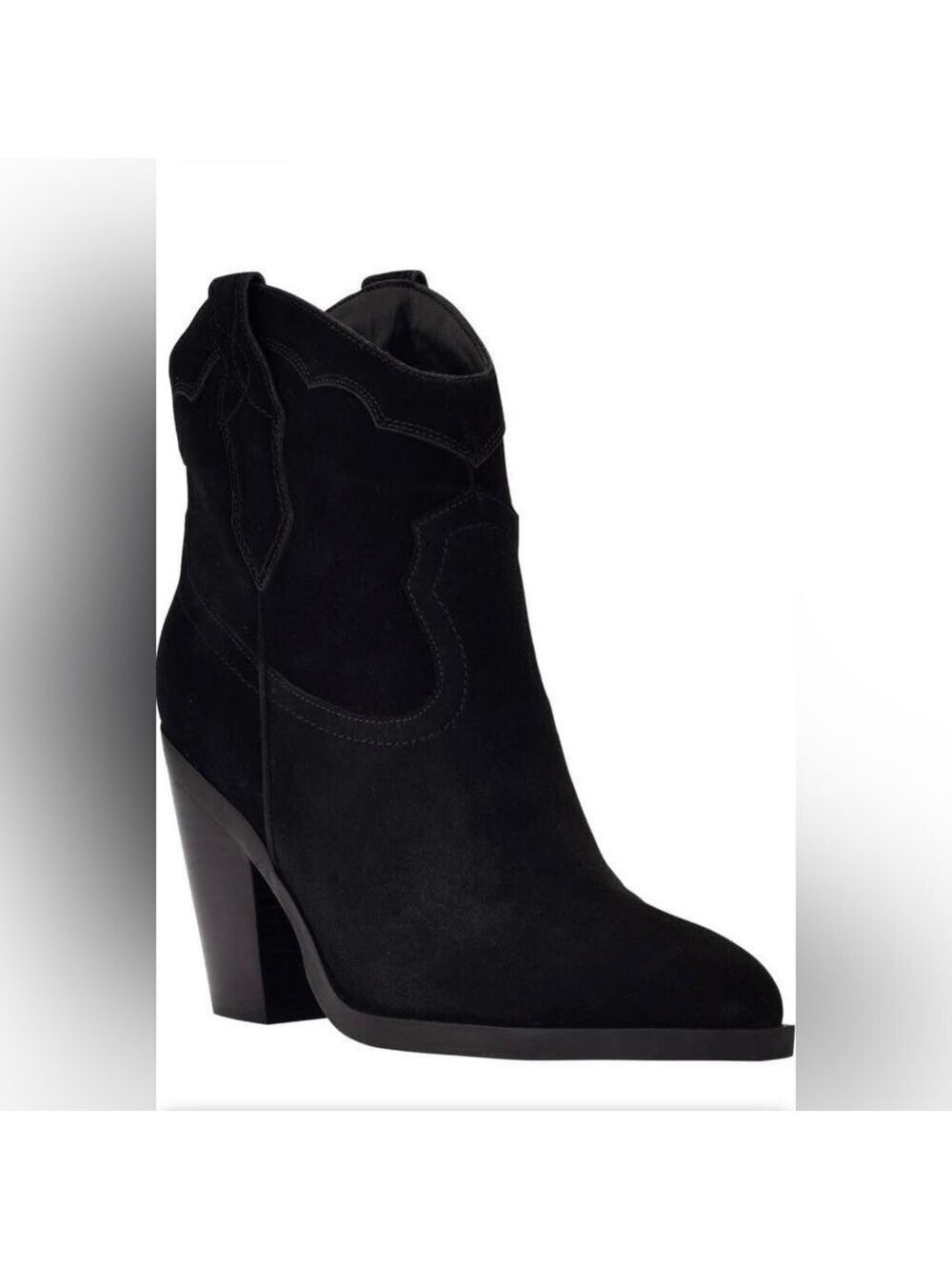 NIB Marc Fisher Gona Black Suede Pointed Toe Western Cowgirl Booties